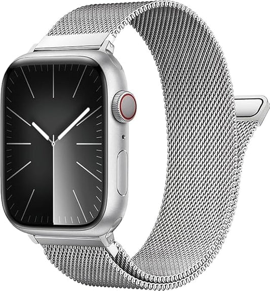 GETSABLE Stainless Steel Loop Magnetic Clasp band Compatible with iwatch bands ultra 49mm, iwatch band Series 10 46mm, 9/8/7 45mm, SE2/SE 6/5/4 44mm, 3/2/1 42mm - Silver - Itsmygadgets