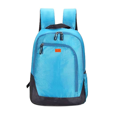 Blue backpack with black accents on a white background