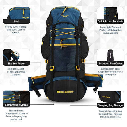 Impulse rucksack bags 75 litres travel bag for men tourist bag for travel backpack for hiking trekking Bag for men camping thames blue bag with 1 Year Warranty - Itsmygadgets