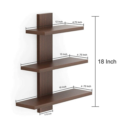 Wooden wall shelves with measurements on a white background