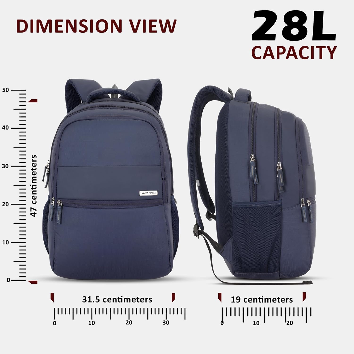 Lavie Sport 47cm Osprey 28 litres Laptop Backpack for Men & Women | Business Laptop Bag | Upto 15.6" Notebook/MacBook Compatible (Navy) - Itsmygadgets