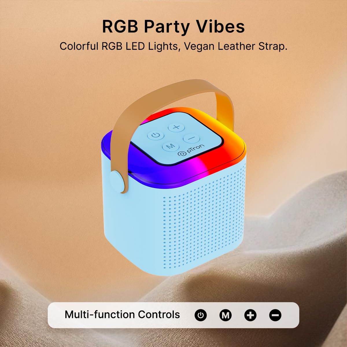pTron Newly Launched Fusion Tunes 10W Mini Bluetooth Speaker with Wireless Karaoke Mic, 8Hrs Playtime, Vivid RGB Lights, Voice Effects, Multi-Play Modes BT5.1/TF Card & Type-C Charging Port (Blue) - Itsmygadgets