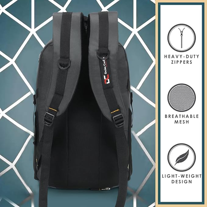 Black backpack with Duracell logo on a geometric patterned background