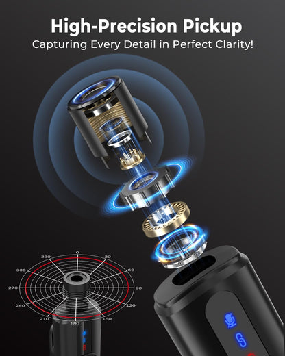 High-precision pickup device with detailed close-up and text on a dark background