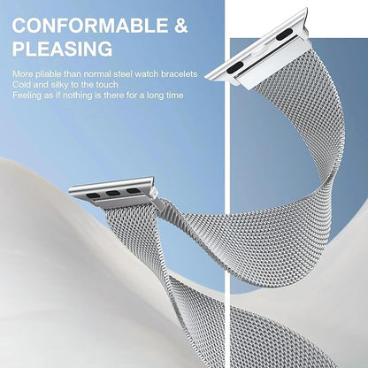 GETSABLE Stainless Steel Loop Magnetic Clasp band Compatible with iwatch bands ultra 49mm, iwatch band Series 10 46mm, 9/8/7 45mm, SE2/SE 6/5/4 44mm, 3/2/1 42mm - Silver - Itsmygadgets