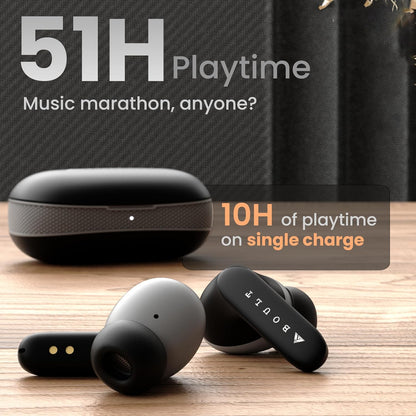 GOBOULT Z20 Truly Wireless Bluetooth Ear Buds with 51H Playtime, Zen™ Calling ENC Mic, Made in India, Low Latency Gaming, Touch Controls, Rich Bass Drivers, TWS Earbuds Bluetooth Wireless (Jet Black) - Itsmygadgets