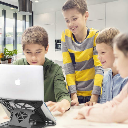 STRIFF Adjustable Laptop Tabletop Stand Patented Riser Ventilated Portable Foldable Compatible with MacBook Notebook Tablet Tray Desk Table Book with Free Phone Stand (Black) - Itsmygadgets