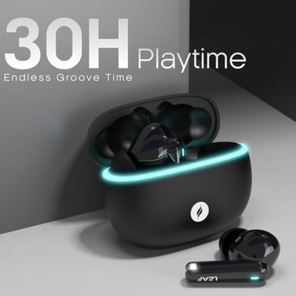 Leaf Buds X121 True Wireless Earbuds AI Sound App, 30H Playtime, Quad Mic with ENC, 50ms Low Latency, Fast Charging(10min=200min), 10mm Driver, IPX5, Bluetooth v5.4 TWS (Carbon Black) - Itsmygadgets