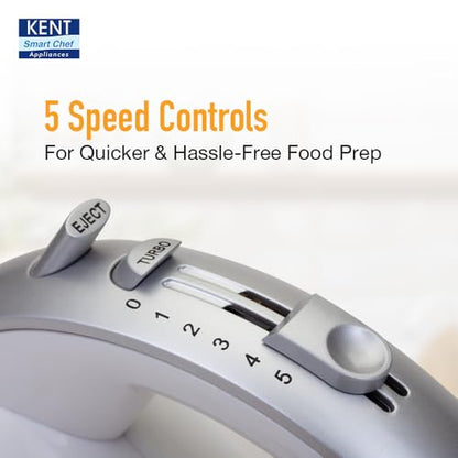KENT 16051 Hand Blender 300 W | 5 Variable Speed Control | Multiple Beaters & Dough Hooks - Itsmygadgets