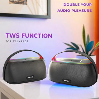 iNFiRe Newly Launched FireBeatz 14W Bluetooth Party Speaker, Powerful Sound with Multicolour RGB LED Lights Upto 8 Hours Playback Time I BT 5.4/FM Radio/TF Card/USB Playback (Black) - Itsmygadgets