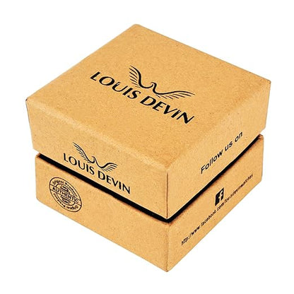 Brown cardboard box with 'Louis Devin' branding on a white background