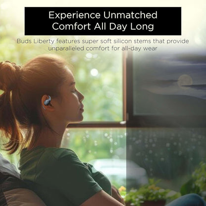 truke Buds Liberty Open-Ear Earbuds in Slate Blue feature 360Spatial™ Audio, 16mm beryllium speakers, 60H playtime, quad-mic clear calls, fast charging, and Bluetooth 5.4. - Itsmygadgets