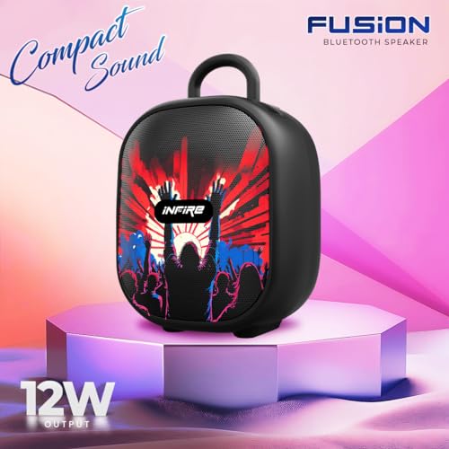 iNFiRe Fusion 12W Bluetooth Speaker Wireless Upto 8 Hrs Playtime with TWS Function, BT connectivity,Type C Charging & Mobile Holder (Party Black) - Itsmygadgets