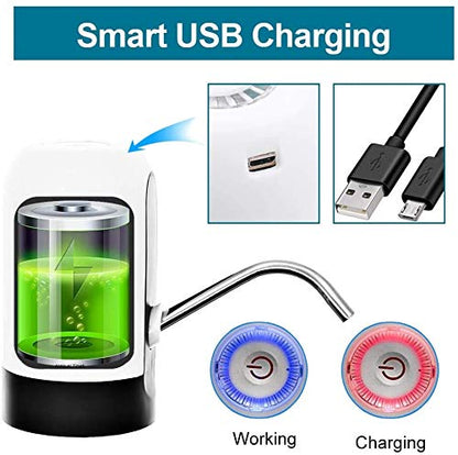 Smart USB charging water dispenser with charging and working indicators.