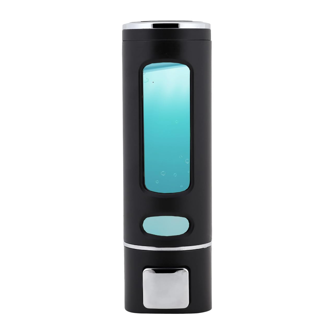 Black electronic device with a blue display on a white background