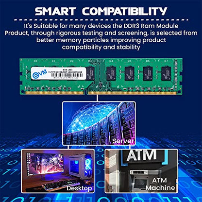 EVM 8GB DDR3 Desktop RAM 1333MHz Long-DIMM Memory - Boost Computer Speed and Performance with Low Latency and Durable Design - 10-Year Warranty (EVMT8G1333U86P) - Itsmygadgets