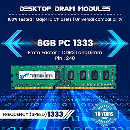 EVM 8GB DDR3 Desktop RAM 1333MHz Long-DIMM Memory - Boost Computer Speed and Performance with Low Latency and Durable Design - 10-Year Warranty (EVMT8G1333U86P) - Itsmygadgets