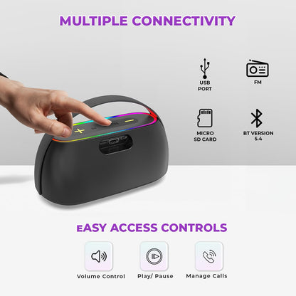iNFiRe Newly Launched FireBeatz 14W Bluetooth Party Speaker, Powerful Sound with Multicolour RGB LED Lights Upto 8 Hours Playback Time I BT 5.4/FM Radio/TF Card/USB Playback (Black) - Itsmygadgets