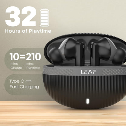 Leaf Buds X342 True Wireless in Ear Earbuds with Ai Sound App, 32H Playtime, Quad Mic with Enc, 50Ms Low Latency, Fast Charging (10Min=210Min), 10Mm Driver, Ipx5, Bluetooth V5.4 TWS (Carbon Black) - Itsmygadgets
