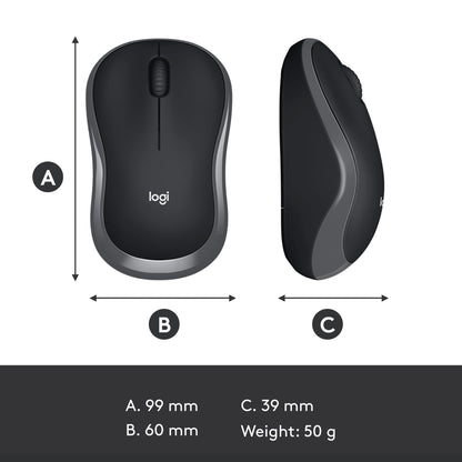 Logitech M186 Wireless Mouse, 2.4GHz with USB Mini Receiver, 12-Month Battery Life, 1000 DPI Optical Tracking, Ambidextrous, Compatible with PC, Mac, Laptop - Itsmygadgets