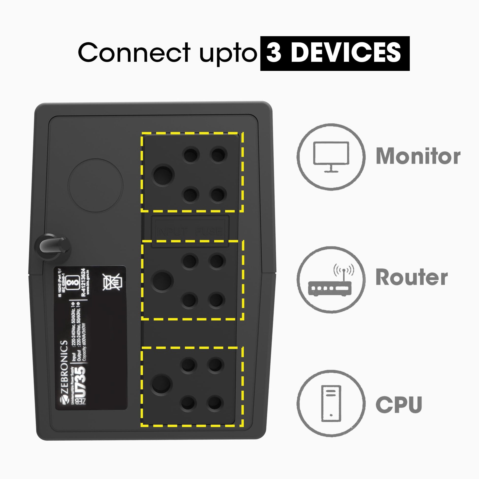 ZEBRONICS U735 600VA/360W Microcontroller Based UPS for Office Computers | Home PC with Auto Restart, Generator Compatible, Boost & Buck AVR, Built-in Protection, (Not for Routers) - Itsmygadgets