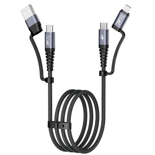 boAt FlexiCharge 400 Charging Cable w/ 4-in-1 Connectivity- USB-A, Type-C, & Lightning Ports - Itsmygadgets