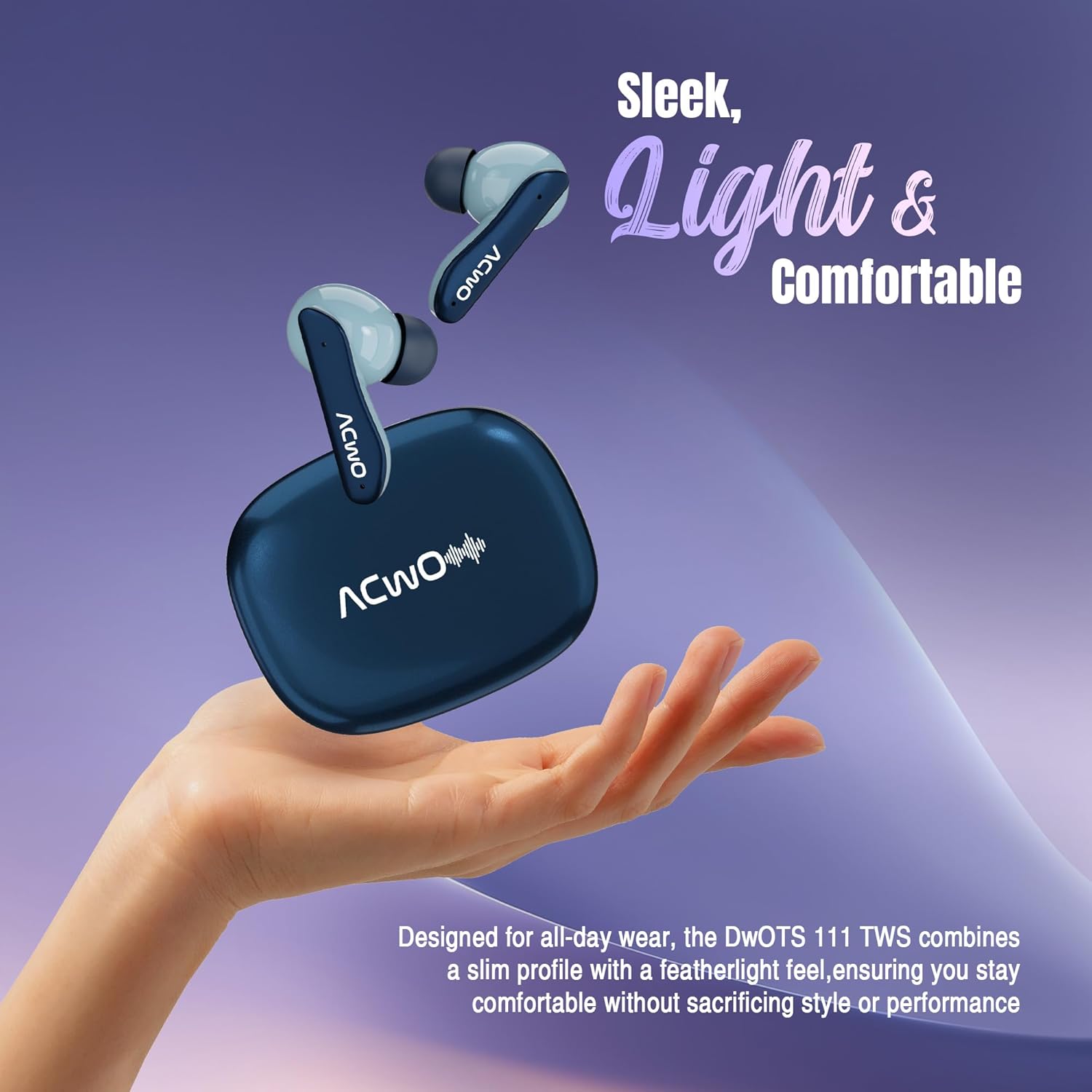 ACwO Dwots 111 Wireless in Ear Earbuds|Up to 75Hrs Battery Life|10Mm Spatial Drivers|Noise-Free Calls with 4 Noise Cancellation Mics|Bluetooth V5.4|Dedicated Cinematic & Bass Mode (Comet Blue) - Itsmygadgets