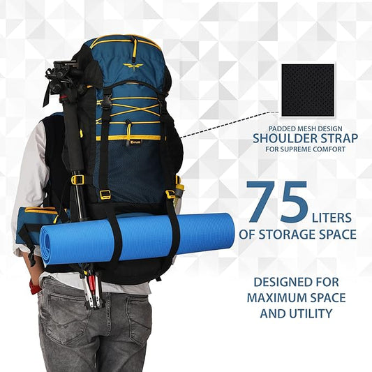 Impulse rucksack bags 75 litres travel bag for men tourist bag for travel backpack for hiking trekking Bag for men camping thames blue bag with 1 Year Warranty - Itsmygadgets