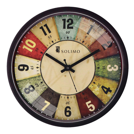 Solimo 12-inch Plastic & Glass Analog Wall Clock - Classic Roulette (Silent Movement, Black Frame) - Itsmygadgets