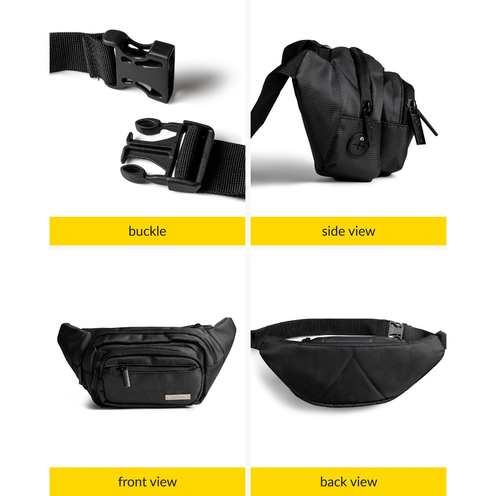 GoTrippin by Destinio Waist Bags for Men Women- Premium Stitching, Branded Zippers, Waterproof Pocket, RFID Safe- Large Fanny Pack for Hiking Travel, Money Belt (Polyester, Black) - Itsmygadgets