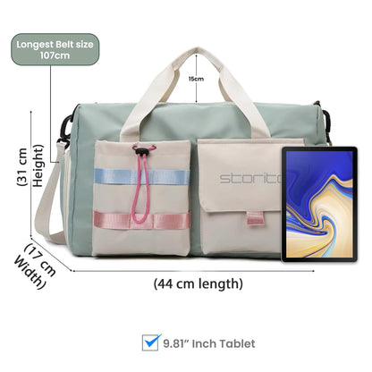 Storite Nylon 44 cms Imported Travel Duffle Bag Multi- Pocket Sports Shoulder Bag for Women with Wet Pocket & Shoe Compartment Weekender Overnight Travel Luggage Bag (Pista Green -44cmX31cmX17cm) - Itsmygadgets