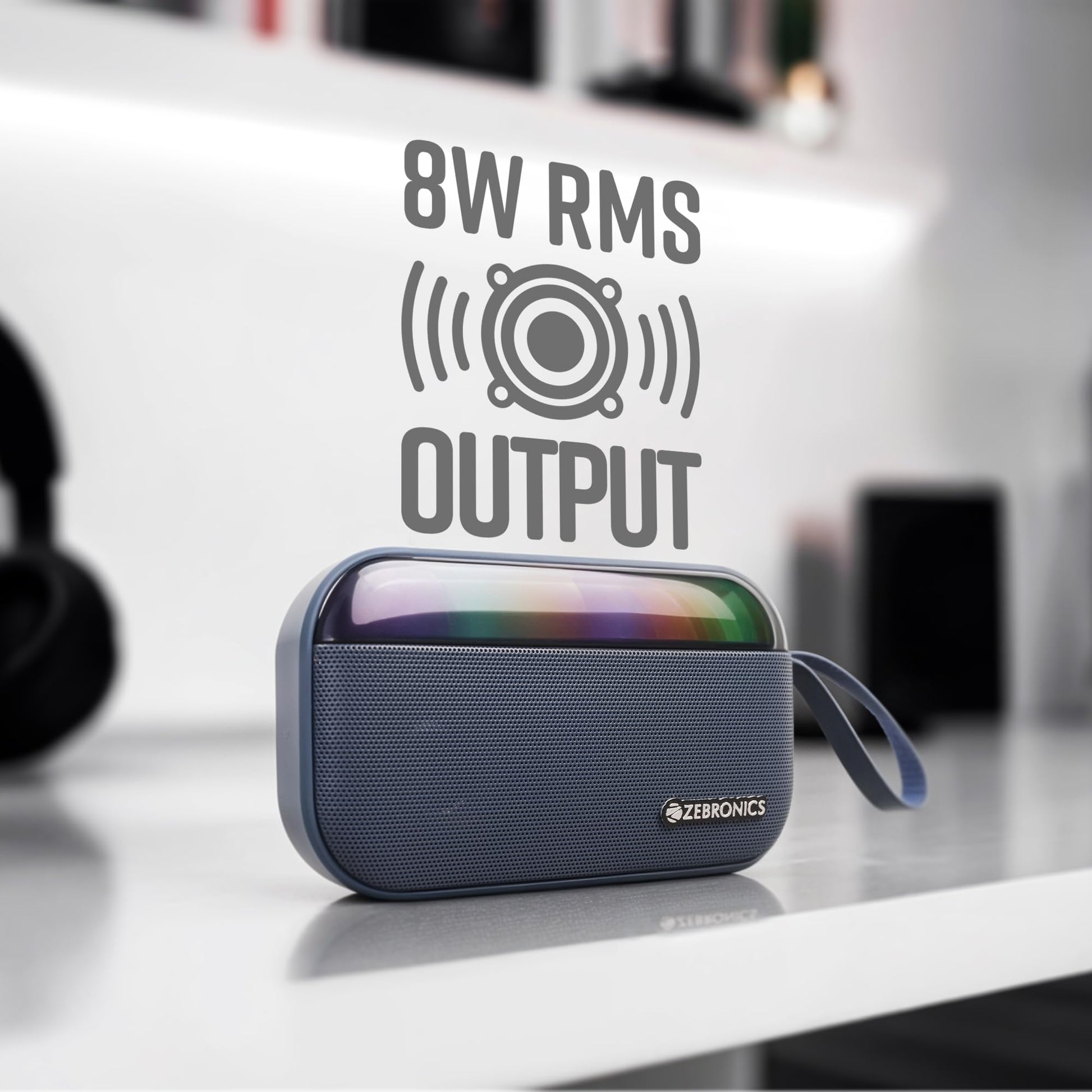 ZEBRONICS County 7 Portable Bluetooth Speaker, 8 Watts, Upto 8 Hours Playback, Passive Radiator, BTv5.3 | mSD | TWS | USB, RGB LED, Call Function, Carry Loop (Blue) - Itsmygadgets
