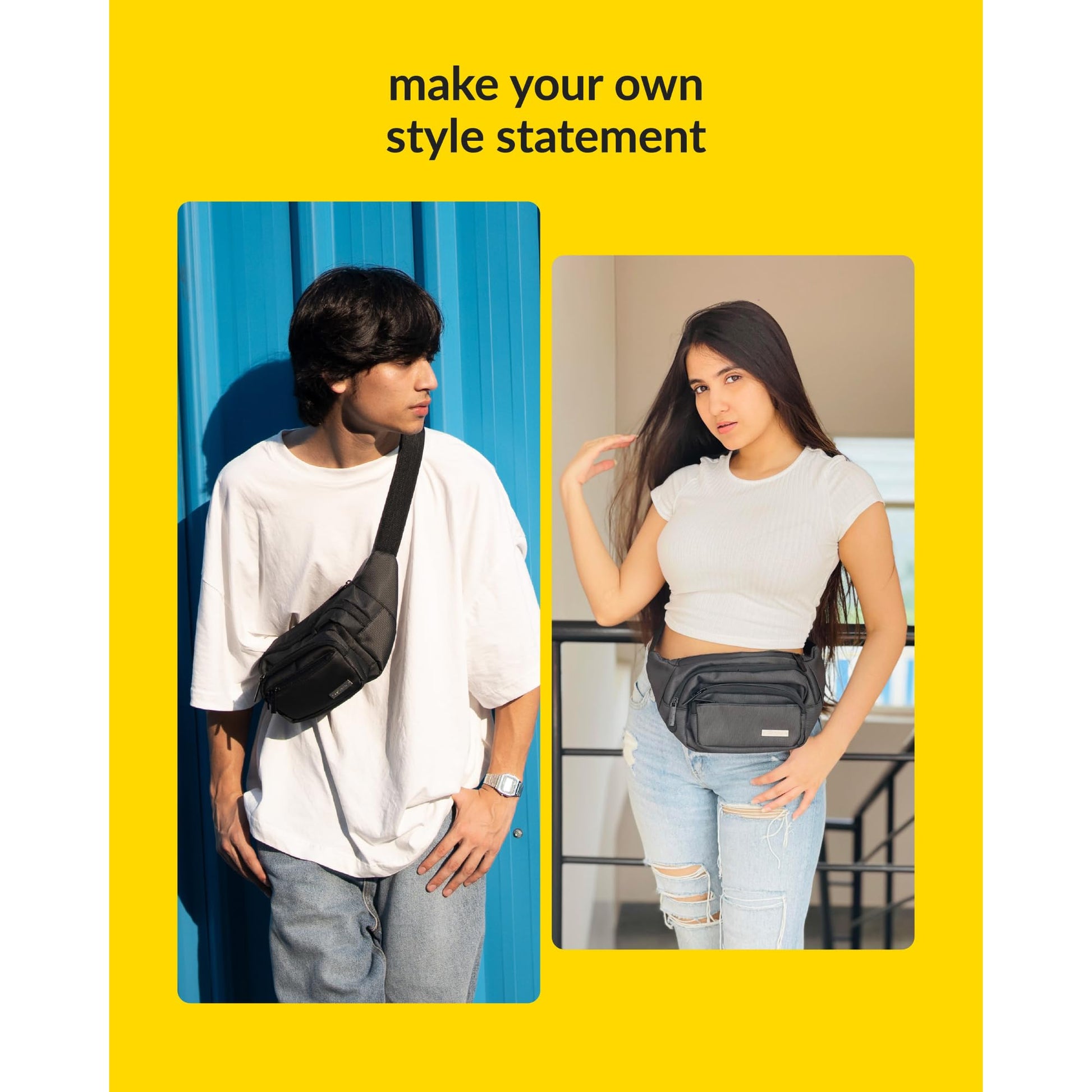 GoTrippin by Destinio Waist Bags for Men Women- Premium Stitching, Branded Zippers, Waterproof Pocket, RFID Safe- Large Fanny Pack for Hiking Travel, Money Belt (Polyester, Black) - Itsmygadgets