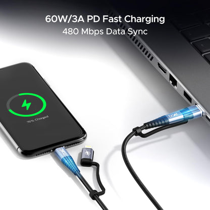 boAt FlexiCharge 400 Charging Cable w/ 4-in-1 Connectivity- USB-A, Type-C, & Lightning Ports - Itsmygadgets