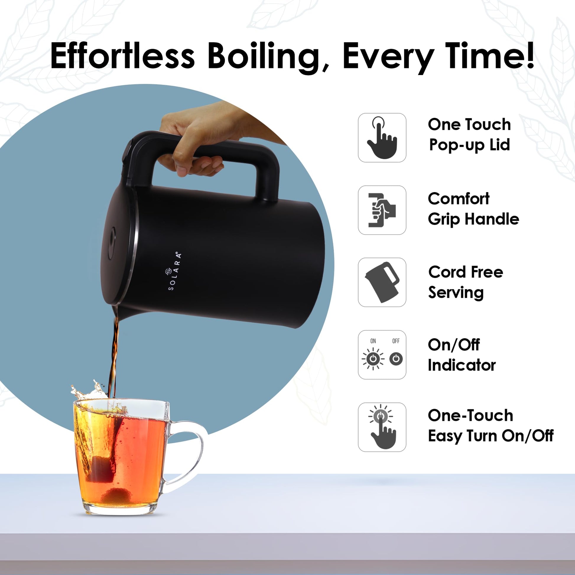 SOLARA Premium Electric Kettle Xtra Large, 1500 Watt, 1.8L Double Wall 100% Stainless Steel - Itsmygadgets