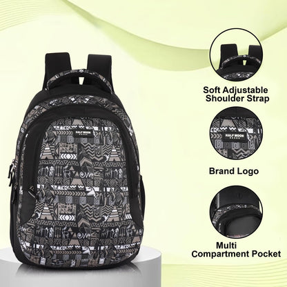 Half Moon Wild Class 5-12 School Bag for Boys Girls | Laptop Bagpack Backpack for Men Women | 3 Zips Stylish And Trendy College Bags for Students (Black and Grey) - Itsmygadgets