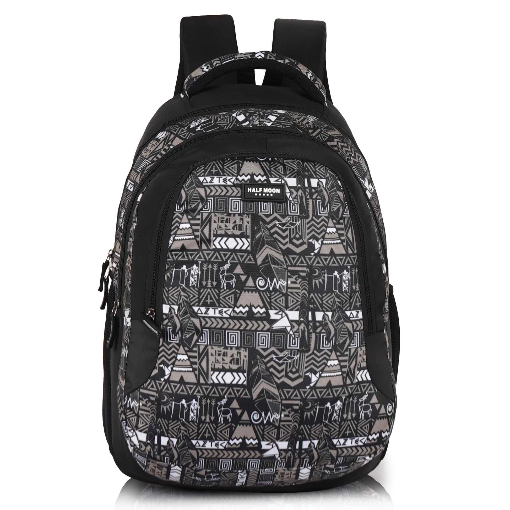 Half Moon Wild Class 5-12 School Bag for Boys Girls | Laptop Bagpack Backpack for Men Women | 3 Zips Stylish And Trendy College Bags for Students (Black and Grey) - Itsmygadgets