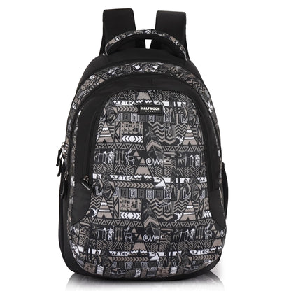 Half Moon Wild Class 5-12 School Bag for Boys Girls | Laptop Bagpack Backpack for Men Women | 3 Zips Stylish And Trendy College Bags for Students (Black and Grey) - Itsmygadgets