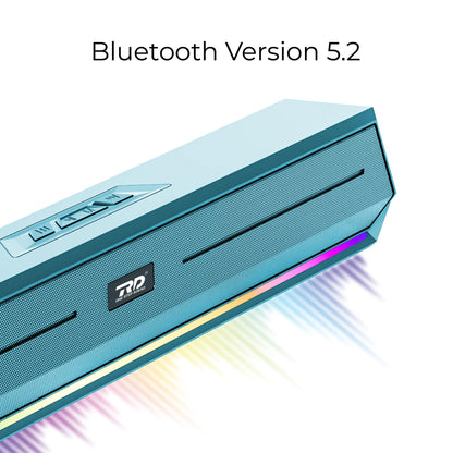 RD SP-50 Wave Wireless Soundbar, Bluetooth V5.2 Connectivity, 15 Watts 2.0 Sounding of Functions 2X Extra Bass Speaker, Support BT/USB/TF/SD Card/FM/AUX, 7 Hours Playback Time (Cyan) - Itsmygadgets