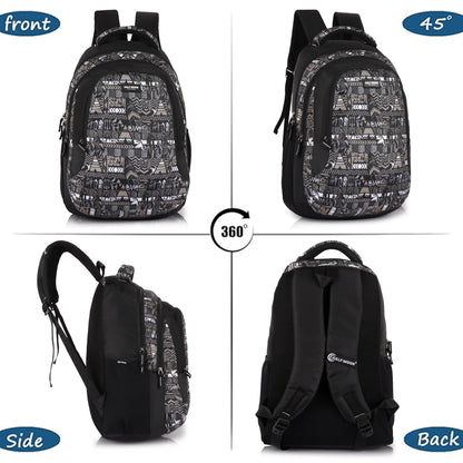 Half Moon Wild Class 5-12 School Bag for Boys Girls | Laptop Bagpack Backpack for Men Women | 3 Zips Stylish And Trendy College Bags for Students (Black and Grey) - Itsmygadgets
