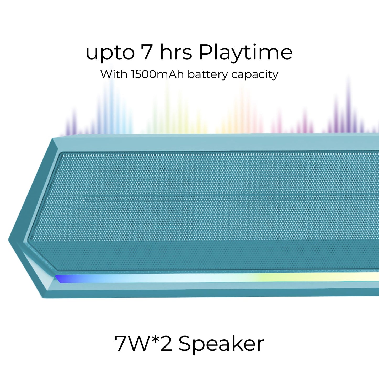 RD SP-50 Wave Wireless Soundbar, Bluetooth V5.2 Connectivity, 15 Watts 2.0 Sounding of Functions 2X Extra Bass Speaker, Support BT/USB/TF/SD Card/FM/AUX, 7 Hours Playback Time (Cyan) - Itsmygadgets