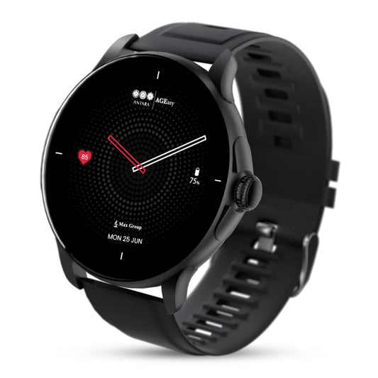 AGEasy Boat Protec Neo Smartwatch with SOS Button for Live Location Sharing | 1.43” AMOLED Display, BT Calling, Health Monitoring, QR Tray, 5 Days Battery Life | Smartwatch for Men & Women (Black) - Itsmygadgets