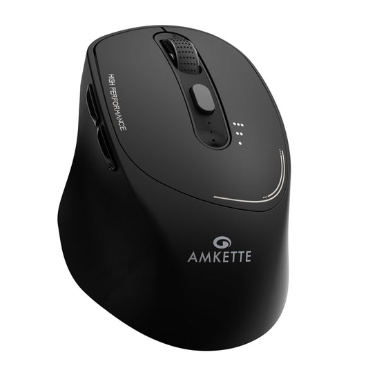Amkette Hush Pro Epic Rechargeable Wireless Mouse/Bluetooth Mouse | 3 Device Connectivity with Bluetooth and USB 2.4 GHz | 2400 DPI | Silent Switches | Ergonomic Design | Type C Charging | Black - Itsmygadgets