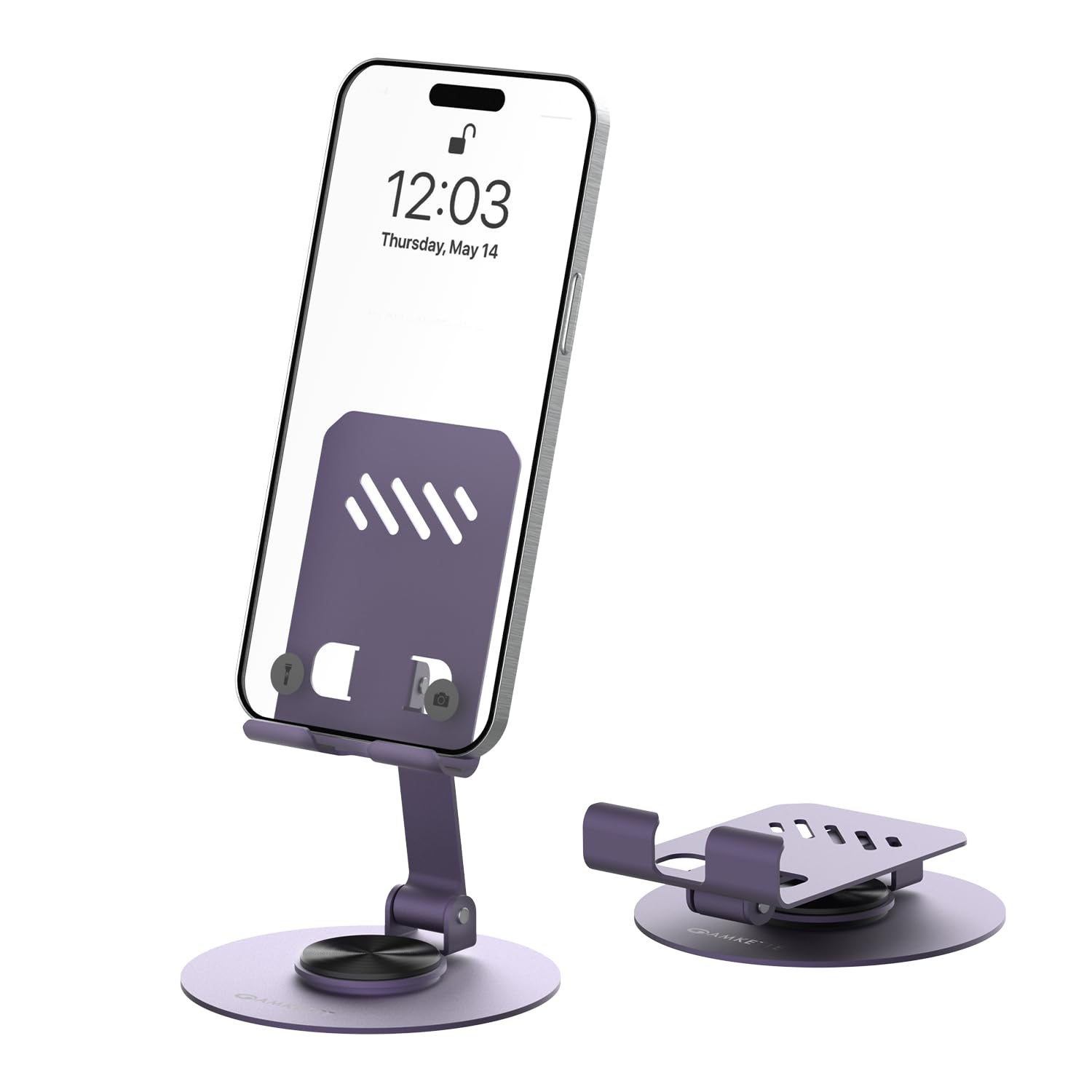 Amkette Ergo 360° Alloy Mobile Stand for Desk, Foldable Design with Stable Rotational Metallic Round Base - Itsmygadgets