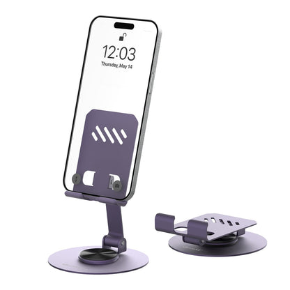 Amkette Ergo 360° Alloy Mobile Stand for Desk, Foldable Design with Stable Rotational Metallic Round Base - Itsmygadgets