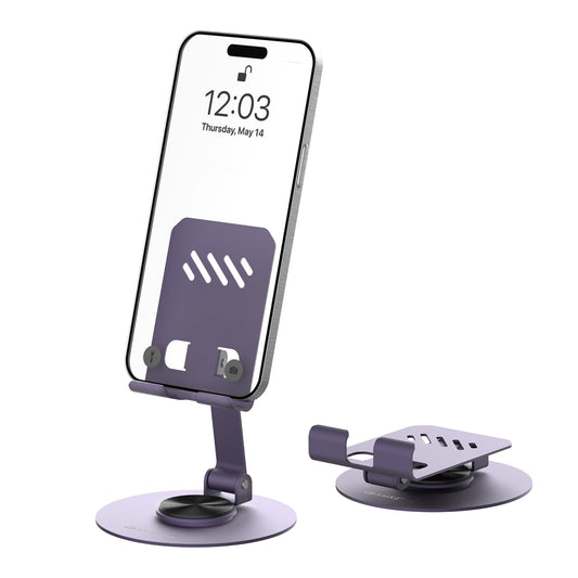 Amkette Ergo 360° Alloy Mobile Stand for Desk, Foldable Design with Stable Rotational Metallic Round Base - Itsmygadgets