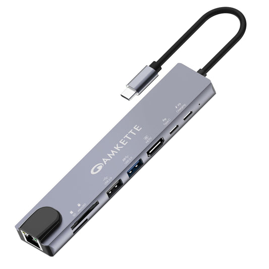 Amkette 8-in-1 Type C Hub/Docking Station with 100W Power Delivery&USB C Data Transfer Multiport Adapter with 4K HDMI,USB 3.0,100 MBPS Ethernet,SD/TF Card Reader,for All Type C Devices-MacBook,Laptops - Itsmygadgets
