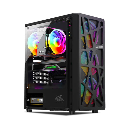 Ant Esports Elite 1100 Mid-Tower Computer Case/Gaming Cabinet - Black | Support ATX, M-ATX, ITX | Pre- Installed 3 x 120mm Front and 1 x 120mm Rear Rainbow Fans - Itsmygadgets