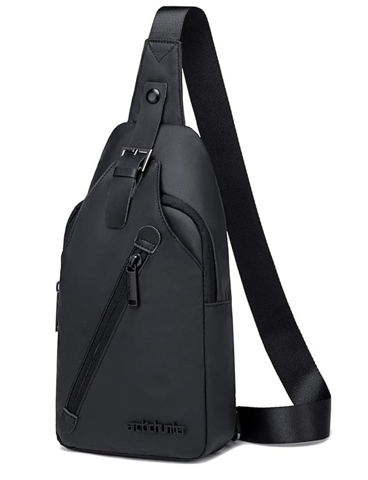 Arctic Hunter Slim Sling Bag for Men Crossbody Pack Chest Bag for Upto 8-inch iPad Small One Shoulder Side Pouch with Earphone Port Water-resistant Mobile Passport Bag for Travel Daypack Office,Black - Itsmygadgets