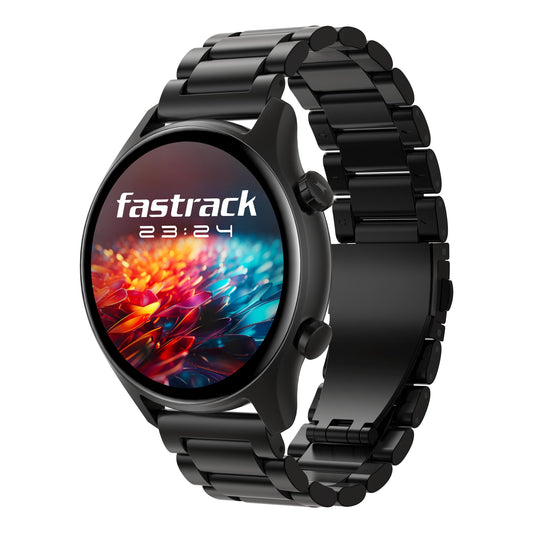 Fastrack Astor FR2 Pro 1.43" AMOLED Stainless Steel Smart Watch with SpO2, Heart Rate, BT Calling, Adaptive AOD, Functional Crown, AI Voice Assistant – Smartwatch for Stylish Professionals (Black) - Itsmygadgets